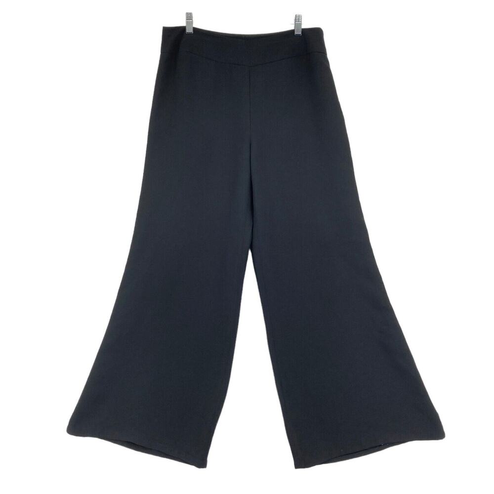 Oscar De La Renta Wide Leg Trouser Pant Size 10 Women Black Side Zipper Pull On